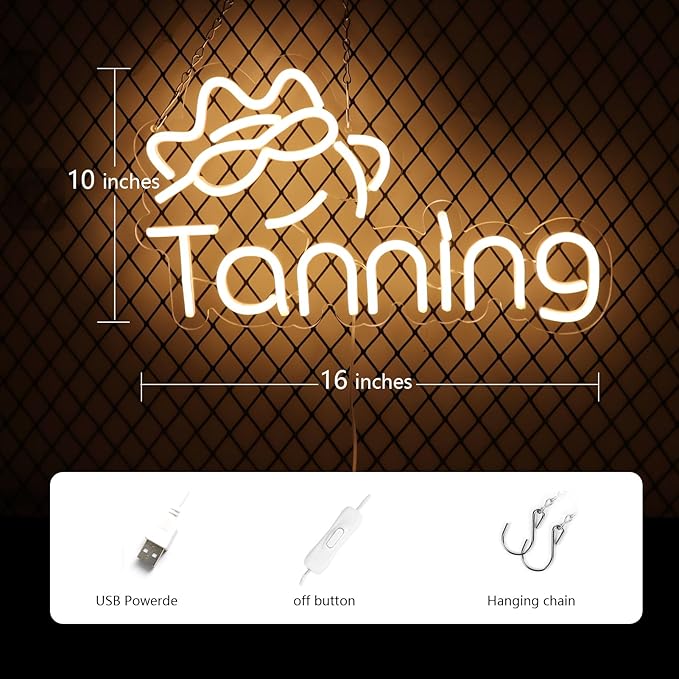 JFLLamp Tanning Neon Signs for Wall Decor Neon Lights for Bedroom Led Business Signs Suitable for Tanning Shop Christmas Birthday Party Unique for Lover, 5V Power Adapter, 16 * 10 Inch(Warm White)