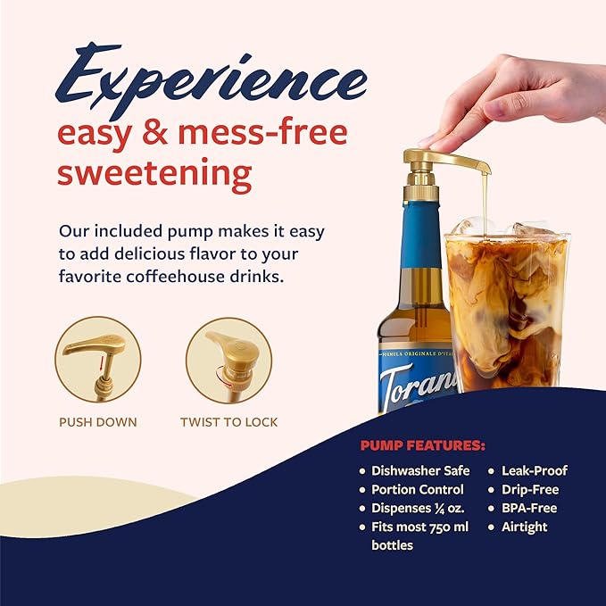 Torani Sugar Free Coffee Syrup, Hazelnut Syrup for Drinks, Zero Calorie, Pump Included, 25.4 Fl Oz