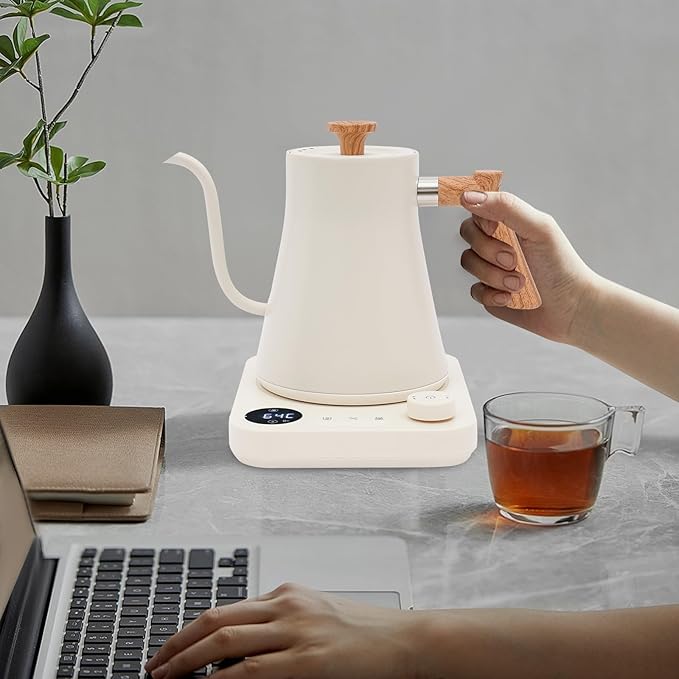 Gooseneck Electric Kettle with ±1°F Precision Temp Control, 1200W Quick Heating Electric Tea Kettle, 304 Stainless Steel Inner & Memory Function for Pour Over Coffee, Tea Brewing, Boil Hot Water