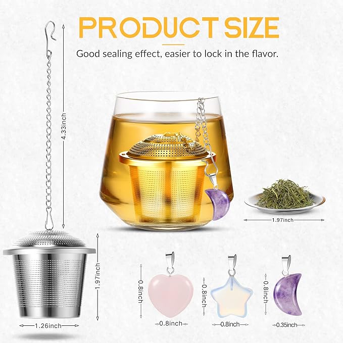 3 Sets Tea Infusers Steeper for Loose Leaf Tea Holder Stainless Steel Tea Ball Mesh Strainer Filters with Drip Trays and Pendant(Elegant Style)