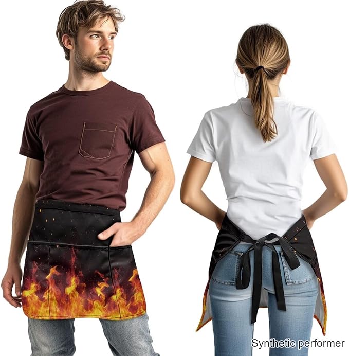 Waist Apron with 3 Pockets Waterproof 13 Inch Short Half Waist Aprons Women Men Server Aprons Waitress Waiter Apron - Image 2