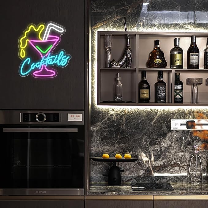 Cocktail Neon Sign for Wall Decor Bar LED Light up Signs Dimmable Cocktails Neon Lights for Bar Hotel Party Club Office Kitchen Restaurant Decoration