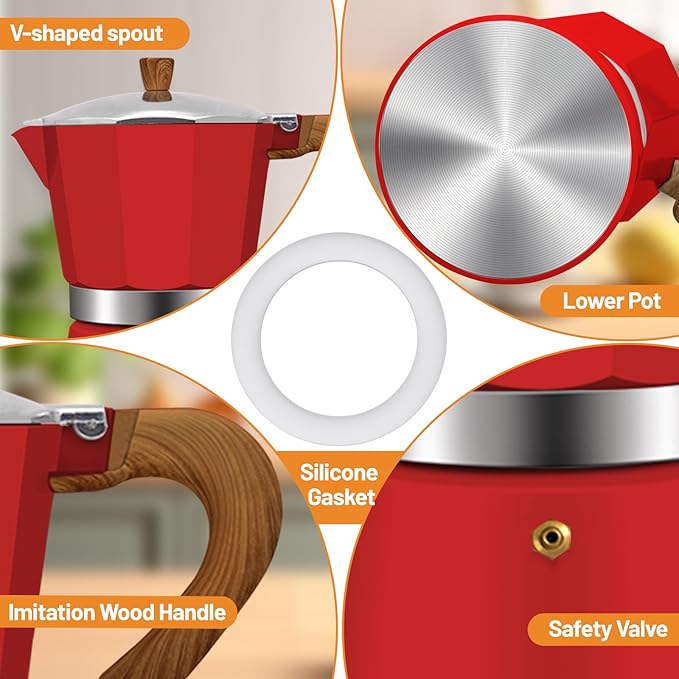 2-in-1 Aluminum Moka Pot Set with Electric Stove Classic Stovetop Espresso Coffee Maker 150ml 5oz Mocha Express Portable Camping Travel Preferred Cafe Makers Italian Cuban Café Brewing 3 Cup