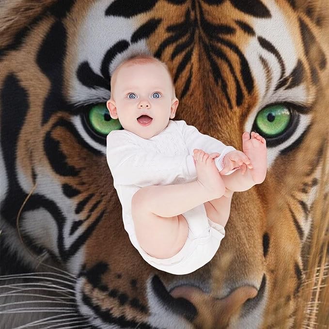 Beautiful Tiger Animal Nature Forest Super Soft Throw Blanket, Rustic Grass Brown Flannel Fleece Decorative Throw for Sofa Couch Bedroom Decor Outdoor Use 30"x40"