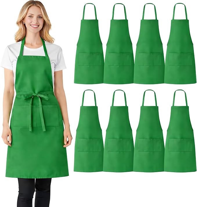 8 Pack Aprons Bulk with Pockets, Unisex Apron with Extra Long Ties for Chef, Cooking Classes, Painting, BBQ by NYMMOATA