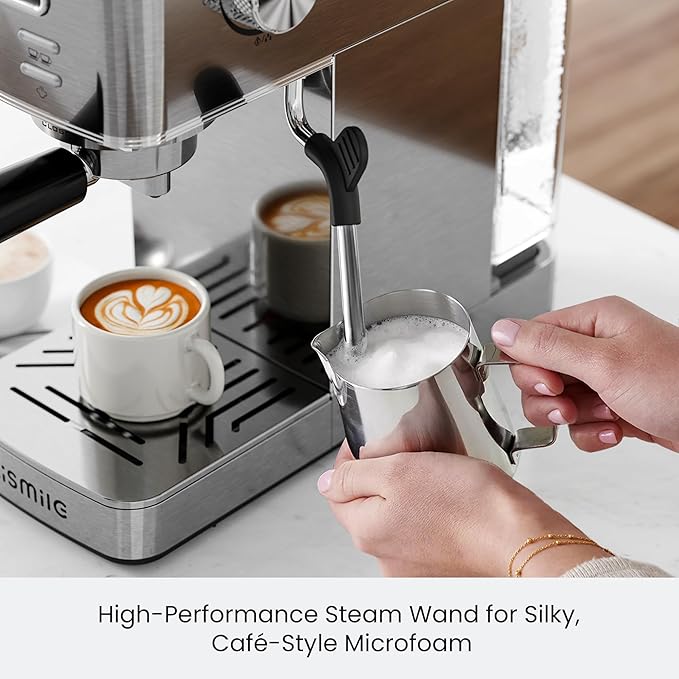 Kismile Espresso Machines with Milk Frother, Professional Espresso Coffee Machines with Removable Water Tank, Cappuccino & Latte Machine with Steam Frother for Home(Stainless Steel)