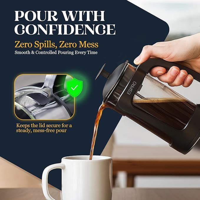ESPRO P3 French Press Coffee Maker – Patented Double Micro-Filter for Grit-Free Brew, Heat Resistant thicker Borosilicate Glass Coffee press – (17 oz)