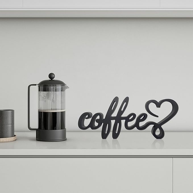 Coffee Wooden Bar Decor Sign, Farmhouse Coffee Accessories, Rustic Wood Coffee Table Sign Kitchen Plaque, 9.4" X4.2" Wood Plaque With Stand Gift For Home Kitchen Tabletop Decor(Black)