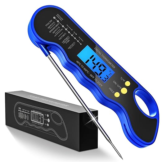 Instant Read Meat Thermometer, Fast & Accurate Digital Food Thermometer with Backlight, Waterproof & Magnet for Grilling, Cooking, BBQ, Smoker, Baking, and Candy Making Blue