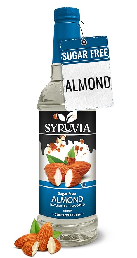 Syruvia Sugar-Free Almond Syrup, Natural Flavors, Syrup for Drinks, Lattes, and Desserts – 25.4 fl oz