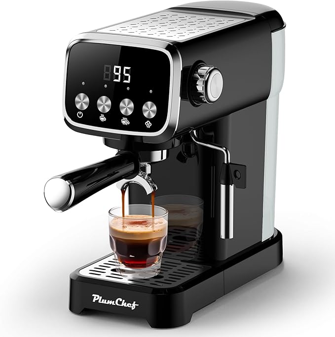 PLJY0110 20BAR Slim Vertical Espresso Machine with Milk Frother, Built-in Cup Warmer,Compact Space-Saving Design 43 OZ Detachable Tank, for Rich Espresso, Americano, Latte, Black