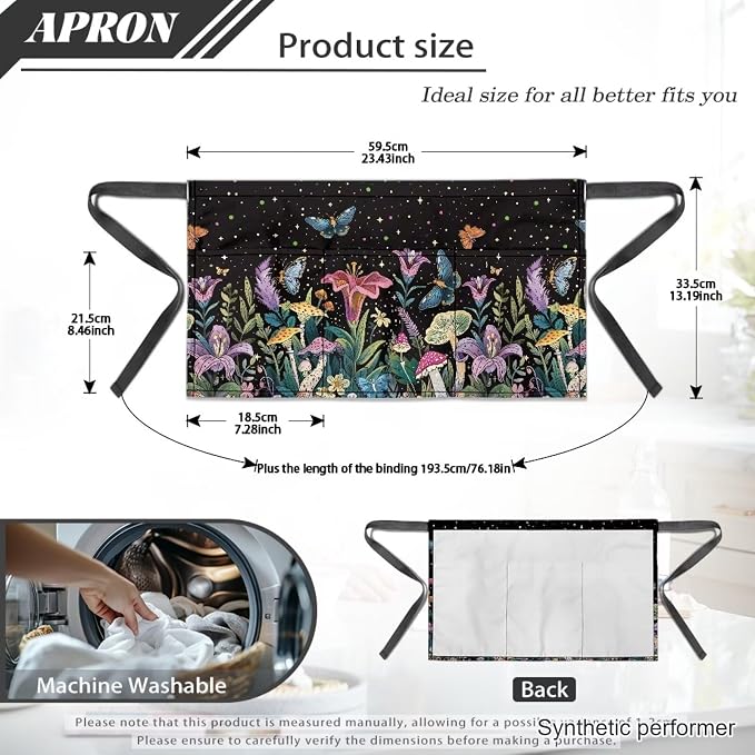 Waist Apron with 3 Pockets Waterproof 13 Inch Short Half Waist Aprons Women Men Server Aprons Waitress Waiter Apron - Image 7