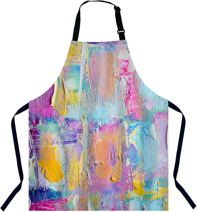 Oil paints cover Abstract print Multicolor Apron Adjustable Neck Bib Apron for Men Women,Suitable for Kitchen Cooking Waitress Chef Apron by Unknown