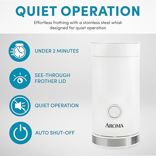 AROMA® 4-in-1 Cold & Warm Milk Frother and Steamer with Auto-Off One-Touch Controls (200ml)