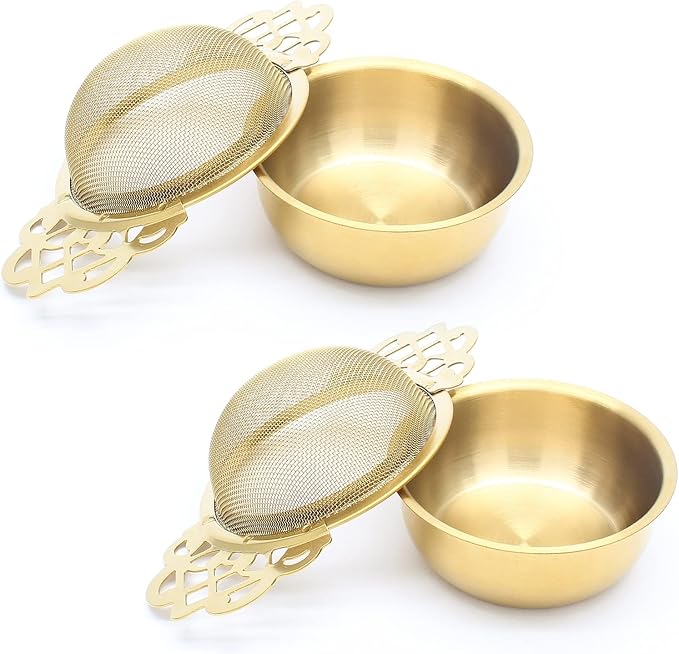 4 Pack Tea Strainer Bowl, Stainless Steel Loose Leaf Tea Filter for 2.5-4 Inch Cup Mouth, Gold