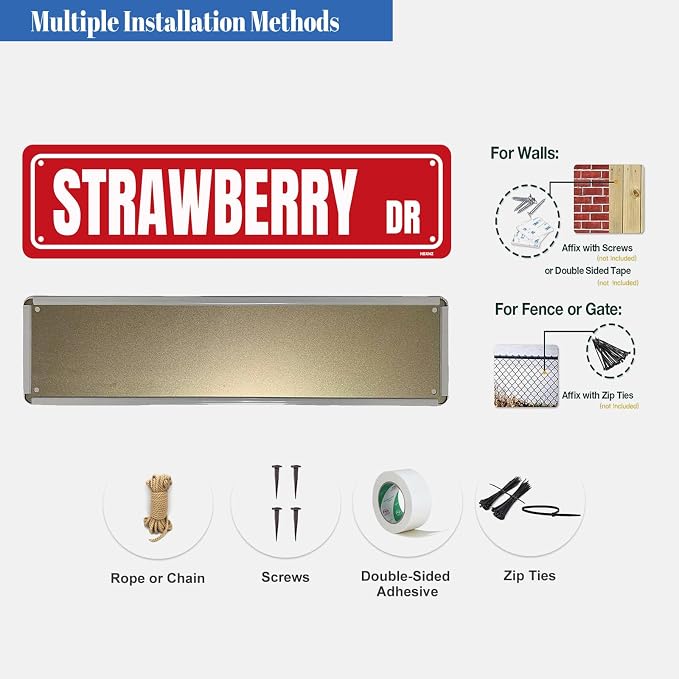 STRAWBERRY Sign Metal Tin Signs Street Road Sign for Cafes Bar Pub Beer Club Wall Home Decor 16X4 Inches - Image 4