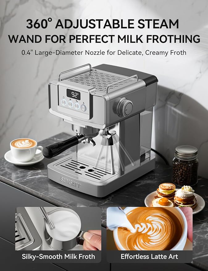 Espresso Machine 20 Bar, Stainless Steel Espresso Maker Professiona Coffee Maker with Power Steam & LED Display for Home Barista, Americano, Latte, Cappuccino Maker, 1.8L Water Tank