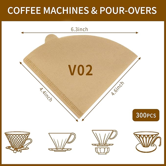 Coffee Filters, 300 Count Size 02 Pour Over Coffee Filter, 1-4 Cups Disposable Cone Paper Coffee Filters 2， Compatible with Conical Shaped Dripper and Drip Coffee Maker (Natural)