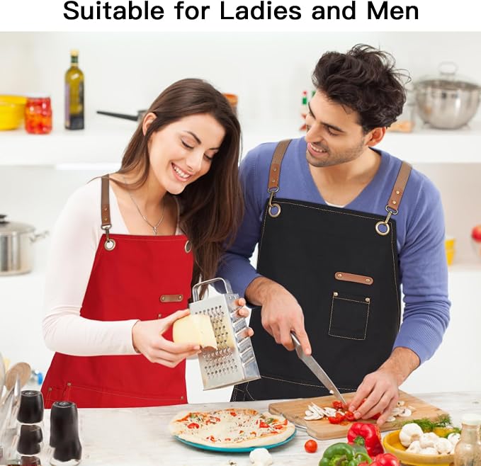 Chef Apron with Cross Back Straps for Men Women, Cotton Canvas Apron for Artists Painting, Kitchen Cooking - Image 5