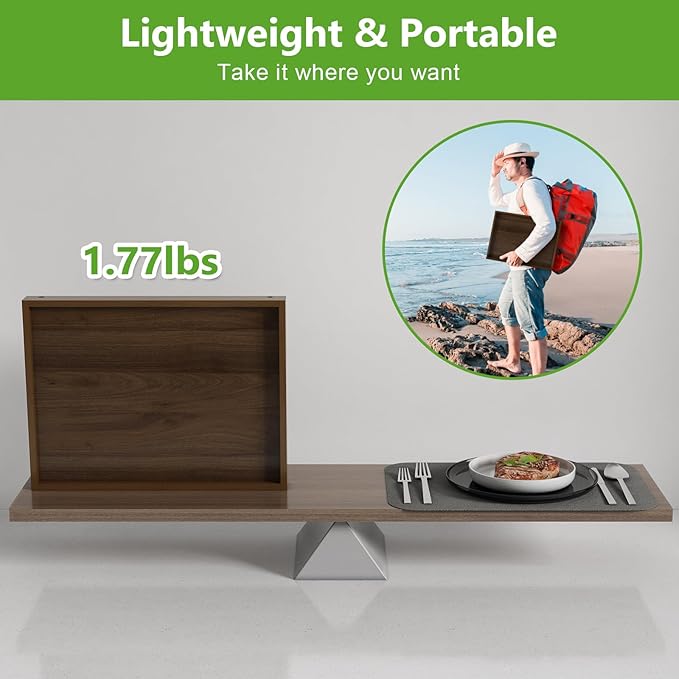 Artmeer Bed Tray Table with Folding Legs,Bamboo Breakfast in Bed for TV Table, Laptop Computer Tray,Eating,Snack Tray (Walnut Medium)