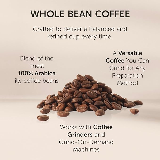 illy Whole Bean Coffee - Perfectly Roasted Whole Coffee Beans – India Dark Roast - with Notes of Black Pepper & Extra-Dark Chocolate – Full-Bodied - 100% Arabica Coffee - No Preservatives – 8.8 Ounce
