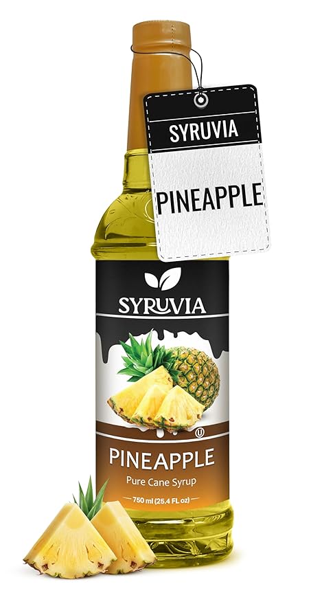 Syruvia Pineapple Syrup, Flavored Syrup for Drinks, Cocktails, Lemonades, Iced Teas, and Desserts – 25.4 fl oz