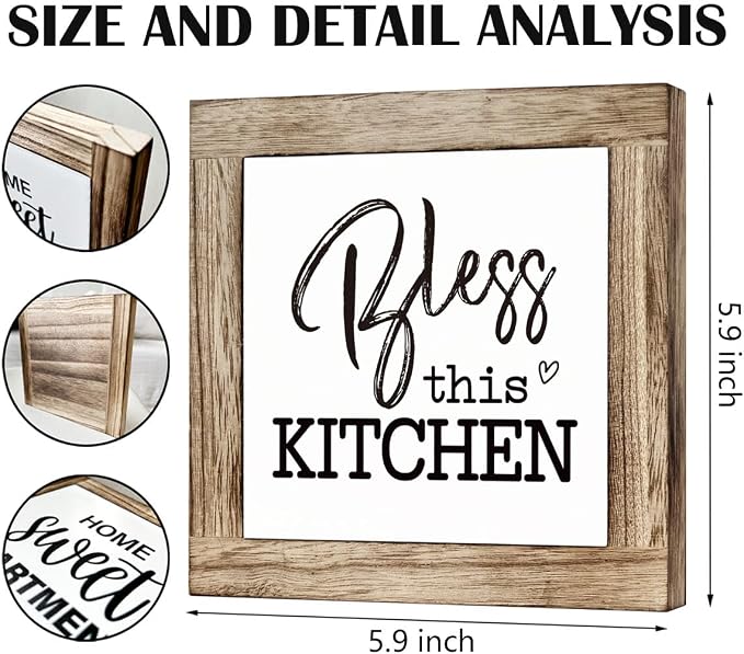 Bless This Kitchen Wooden Block Sign Decor - Housewarming Decor for Kitchen Shelf - Image 2