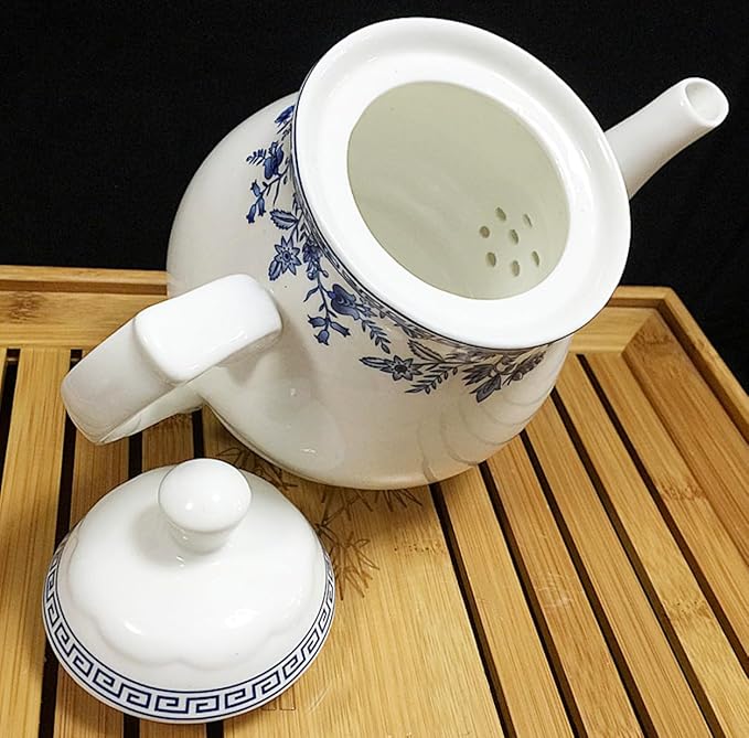 123Arts 26oz Teapot, Blue and White Teapot, Ceramic Tea Pot, Tea Pot for Home Office, 800ml
