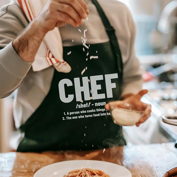 Chef Aprons for Men Women with Pockets, Kitchen Apron for Cooking Grilling Gifts for Dad Mom Birthday Christmas - Image 2