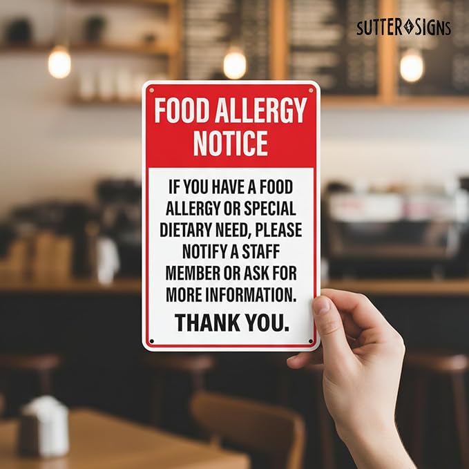 Food Allergy Notice Sign for Restaurants, Food Trucks, Cafes, Aluminum Safety Notice Sign, 12" x 8" - Image 3