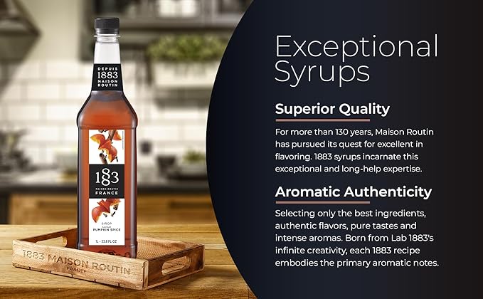 1883 Pumpkin Spice Syrup for Drinks, Made in France, 1 Liter Plastic Bottle