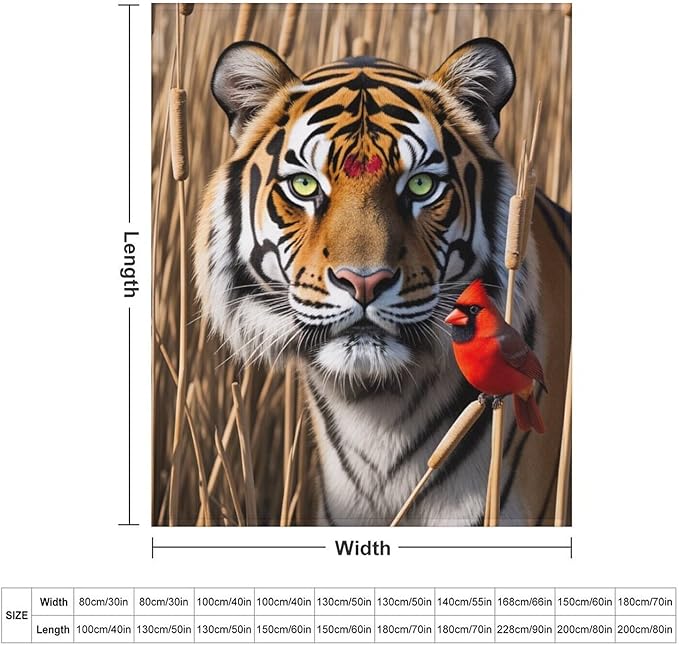 Beautiful Tiger Redbird Feather Fur Super Soft Throw Blanket, Red Cardinal Flannel Fleece Decorative Throw for Sofa Couch Bedroom Decor Outdoor Use 40"x50"