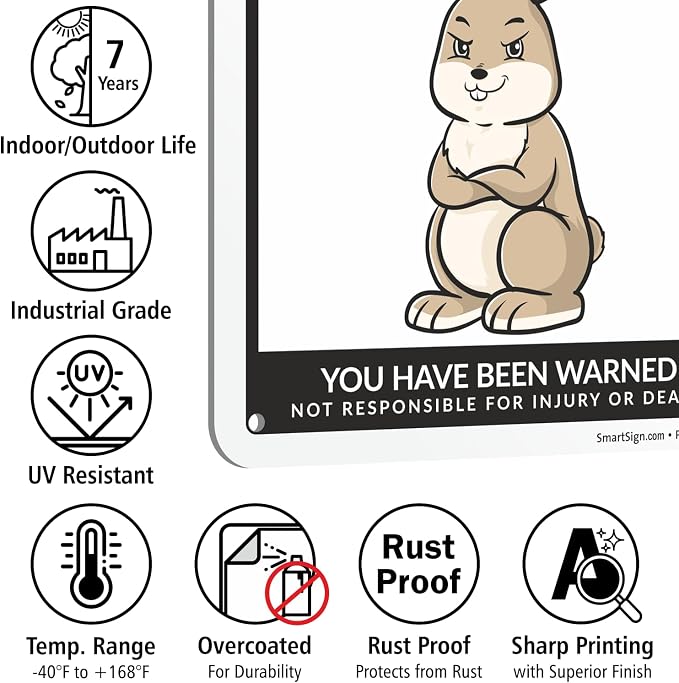 SmartSign Funny Beware Of Rabbits Warning Sign - 10"x7", 40 mil Laminated Rust-free Aluminum - Metal Signs for Farms, Outdoors, Patio, Gifts, Cafe - Rabbits Theme, Made in USA - Image 7