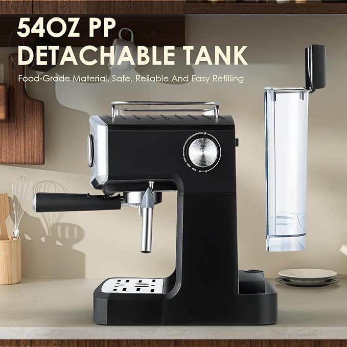 20 Bar Espresso Coffee Maker for Home - Professional Compact Coffee Maker witn Steam Wand Milk Frother, Pressure Gauge, 54oz Tank - Low Noise Fast Brew for Cappuccino, Latte,black