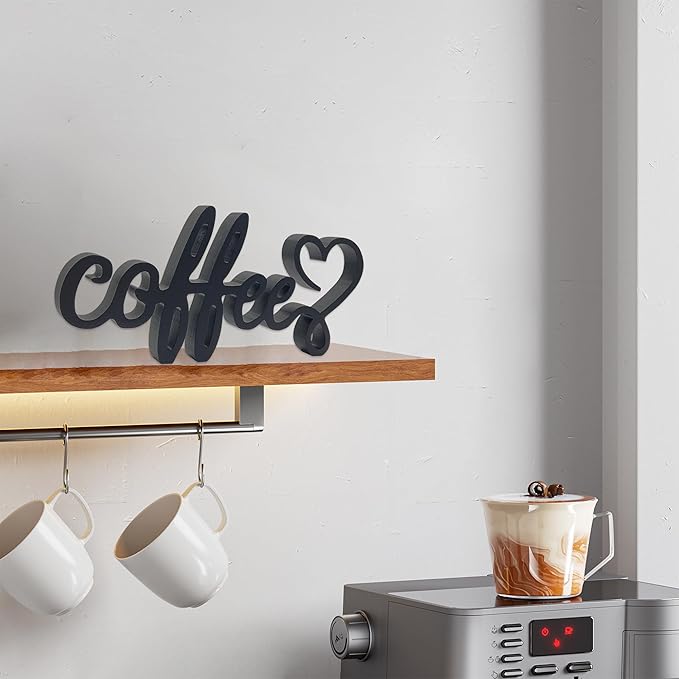 Coffee Wooden Bar Decor Sign, Farmhouse Coffee Accessories, Rustic Wood Coffee Table Sign Kitchen Plaque, 9.4" X4.2" Wood Plaque With Stand Gift For Home Kitchen Tabletop Decor(Black)
