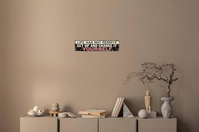 Life Has No Remote Metal Sign 4x16in Inspirational Farmhouse Plaque for Kitchen Bedroom Living Room Wall Decor