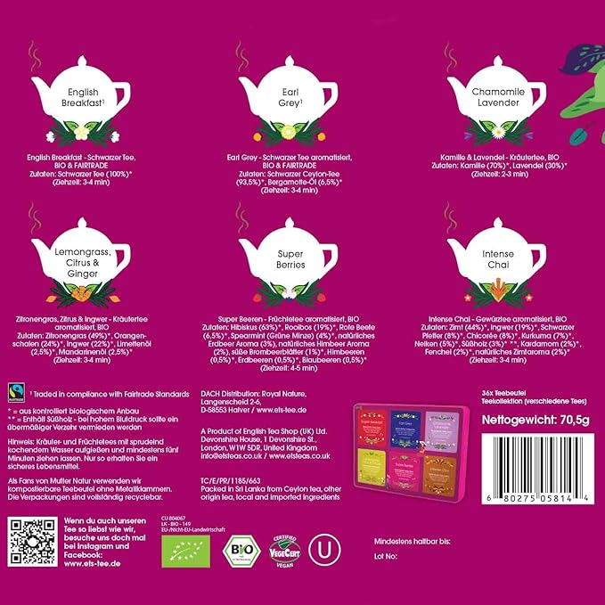 English Tea Shop - Ultimate Tea Collection- Gift Tin - 36 Tea Bag Sachets, 69g