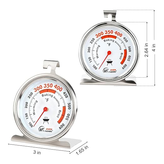 2.64" Oven Thermometer 100-600°F Kitchen Cooking Thermometer Instant Read Stainless Steel Oven Temperature Gauge with Hanger & Base 2Pcs