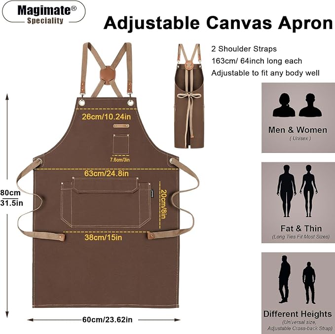 Chef Apron with Cross Back Straps for Men Women, Cotton Canvas Apron for Artists Painting, Kitchen Cooking - Image 2