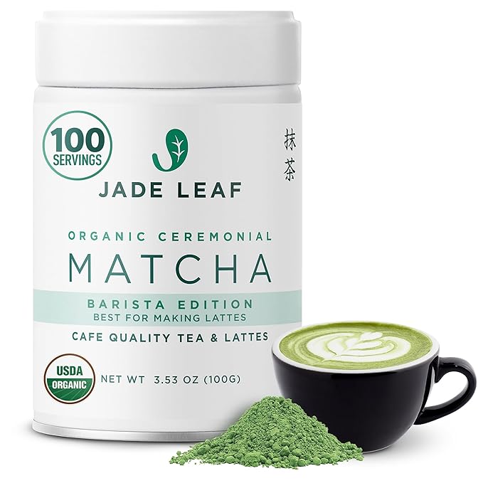 Jade Leaf Matcha Organic Ceremonial Grade Matcha Green Tea Powder - Barista Blend - 100% Pure Japanese First Harvest Green Tea for Lattes from Uji and Kagoshima, 100g / 3.53 Ounce (Pack of 1)
