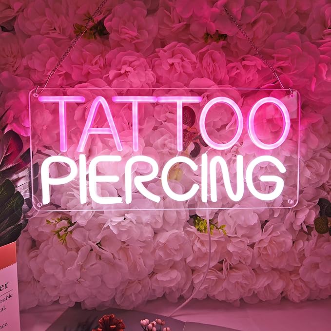Britrio TATTOO Neon Sign Light Salon Studio Shop Plaque Pink LED Wall Art Decor Sign for Body Piercing Business Stores Beauty SPA Man Cave Garage Office Birthday Gift Indoors 5V USB 15.8 IN