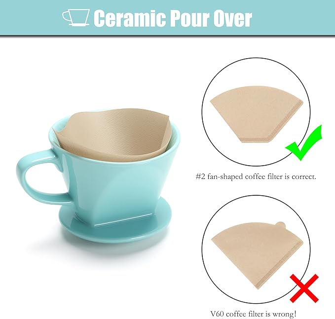 Ceramic Pour Over, Ceramic Coffee Dripper with 3 Holes, Medium Aqua Pour Over Coffee for Café, Dining, shop, Home, Office
