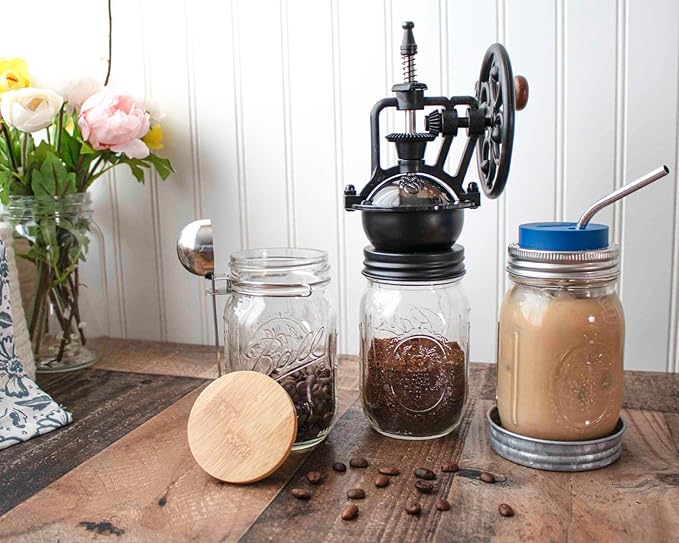 Vintage Reproduction Manual Coffee Grinder for Regular Mouth Mason Jars