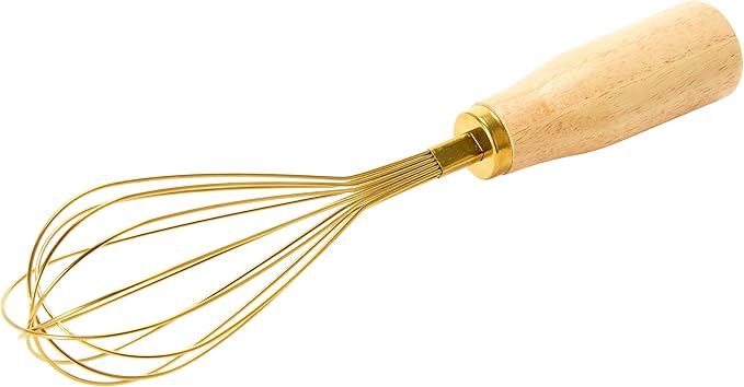 "Bloomingville Standing Stainless Steel Wood Handle, Gold Finish Whisk, 10.25""" (AH1754)