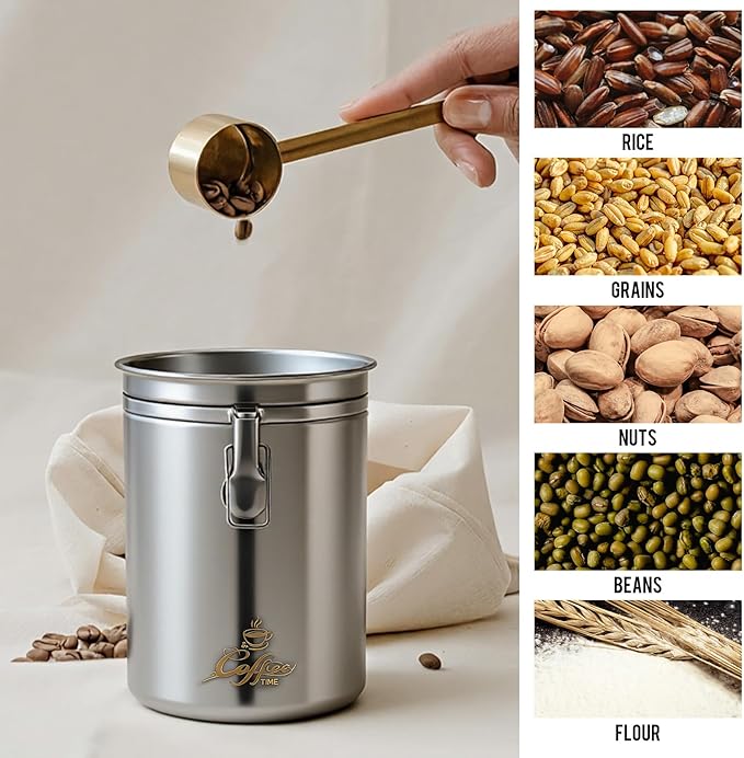 LemonRoad Stainless Steel Coffee Canister 62 Fl oz Coffee Jar Container with Airtight Clamp Lid, Bean Storage Container for Bean Storage Kitchen Bar Countertopop