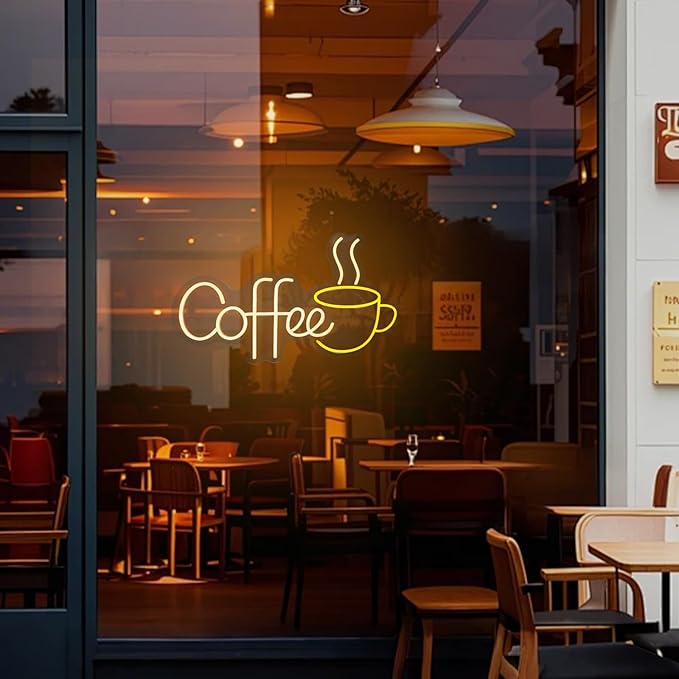 Coffee Neon Sign LED Coffee Lights for Coffee Bar Shop Wall Decor 19.6x11.8 Inch USB Powered Neon Light for Cafe Kitchen Coffee Station Restaurant Pub Home Wall Art Decorative Night Light Sign