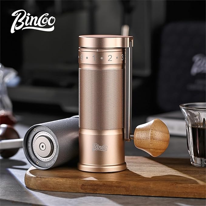 Bincoo Manual Coffee Grinder Manual Foldable Handle– Espresso Hand Coffee Grinder Burr,Compact and Portable for Home/Travel/Camping(Champagne)