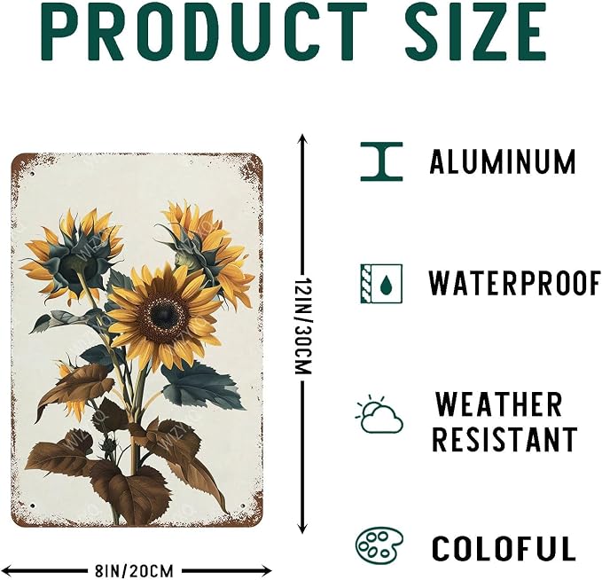 Flowers Metal Signs Sunflower Sign Vintage Tin Sign Aluminum Sign Retro Wall Decor for Living Room Bedroom Greenhouse Garden Yard Shop Bar 8×12 Inches - Image 2