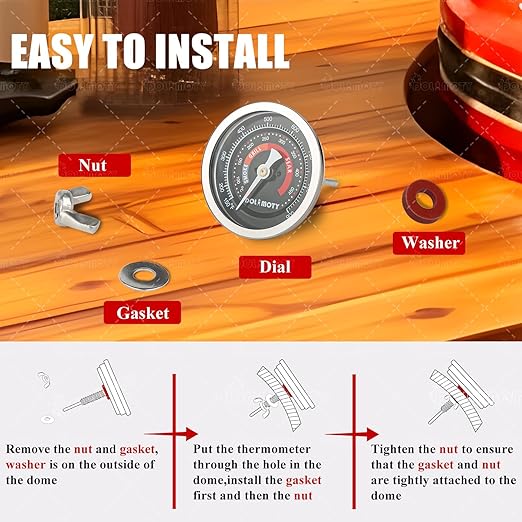 Upgraded 3.3" Replacement Thermometer for Kamado Joe-Temperature Gauge for Kamado Joe Accessories, Smoker, Charcoal Grill, Oven, Wood Stove Accessories, Stainless Steel
