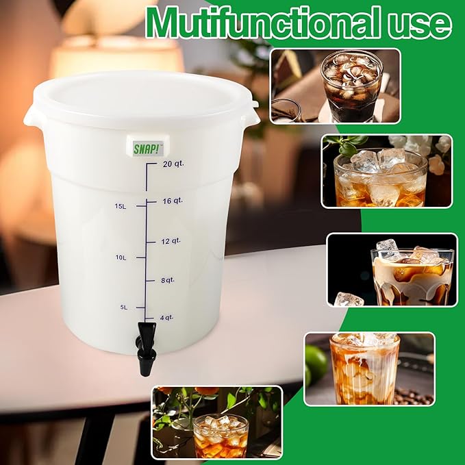 Snap! Cold Brew Round Bucket- 5 gallon Commercial Cold Brew System,Cold Brew Coffee Set-Whtie